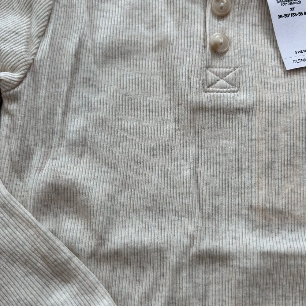 NWT Old Navy Cream Ribbed Henley Top & Matching Pajama Set Size 3T